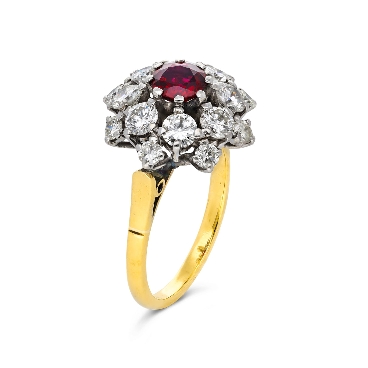 Vintage natural ruby & diamond ring, 18ct yellow gold