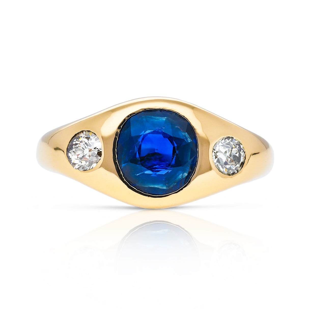 Vintage Burmese blue sapphire and diamond gypsy ring, 18ct yellow gold