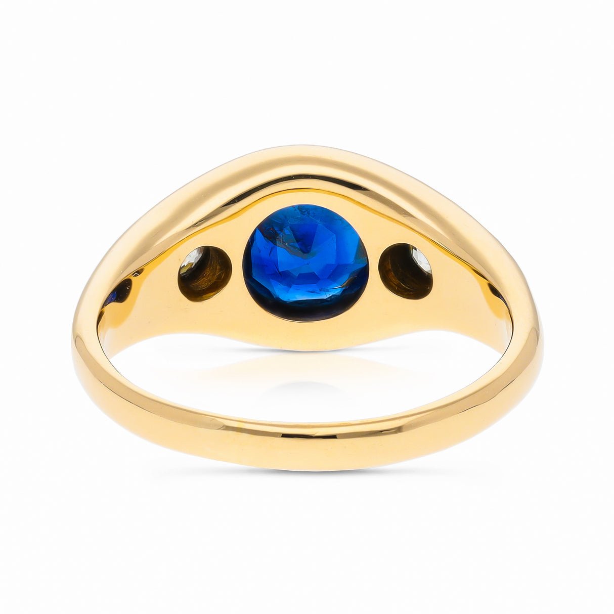 Vintage Burmese blue sapphire and diamond gypsy ring, 18ct yellow gold