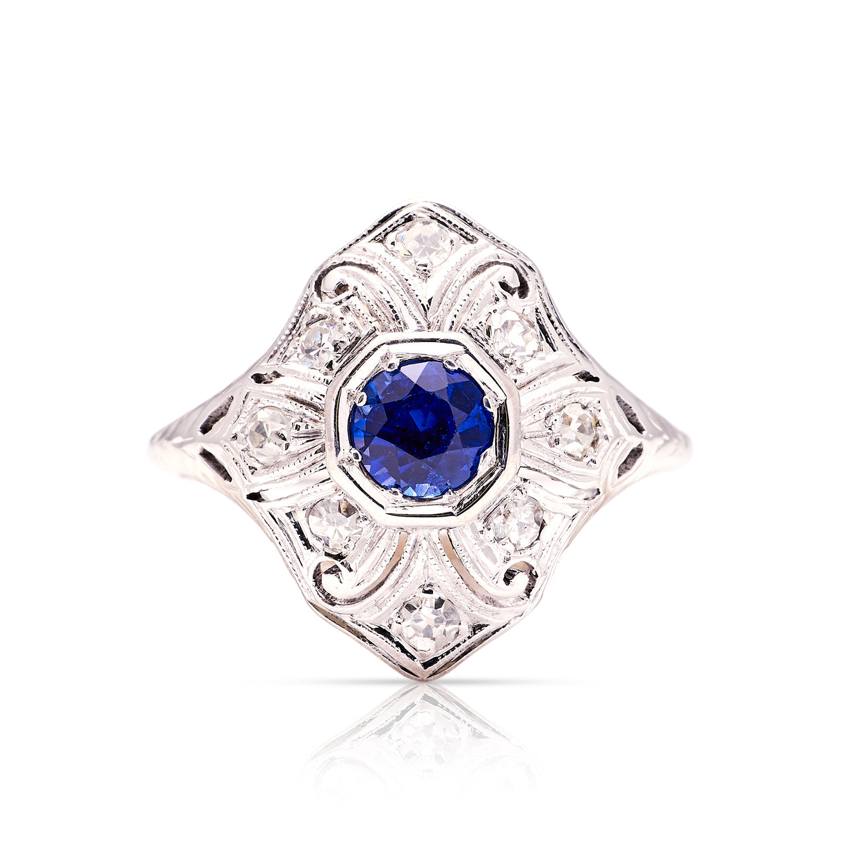 Vintage, 1930s sapphire and diamond ring front view