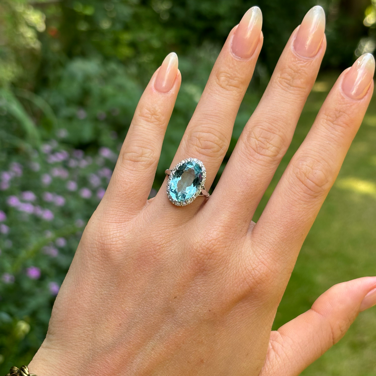 Vintage, 1940s aquamarine and diamond cluster ring, 18ct white gold