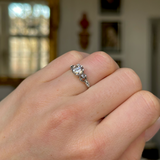 Vintage, 1950s Diamond Engagement Ring, 14ct White Gold and Platinum worn on closed hand.