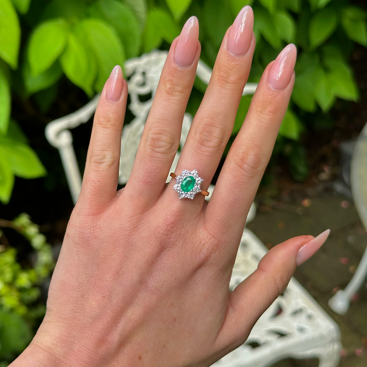 Vintage, 1960s Emerald and Diamond Cluster Ring, 18ct Yellow Gold