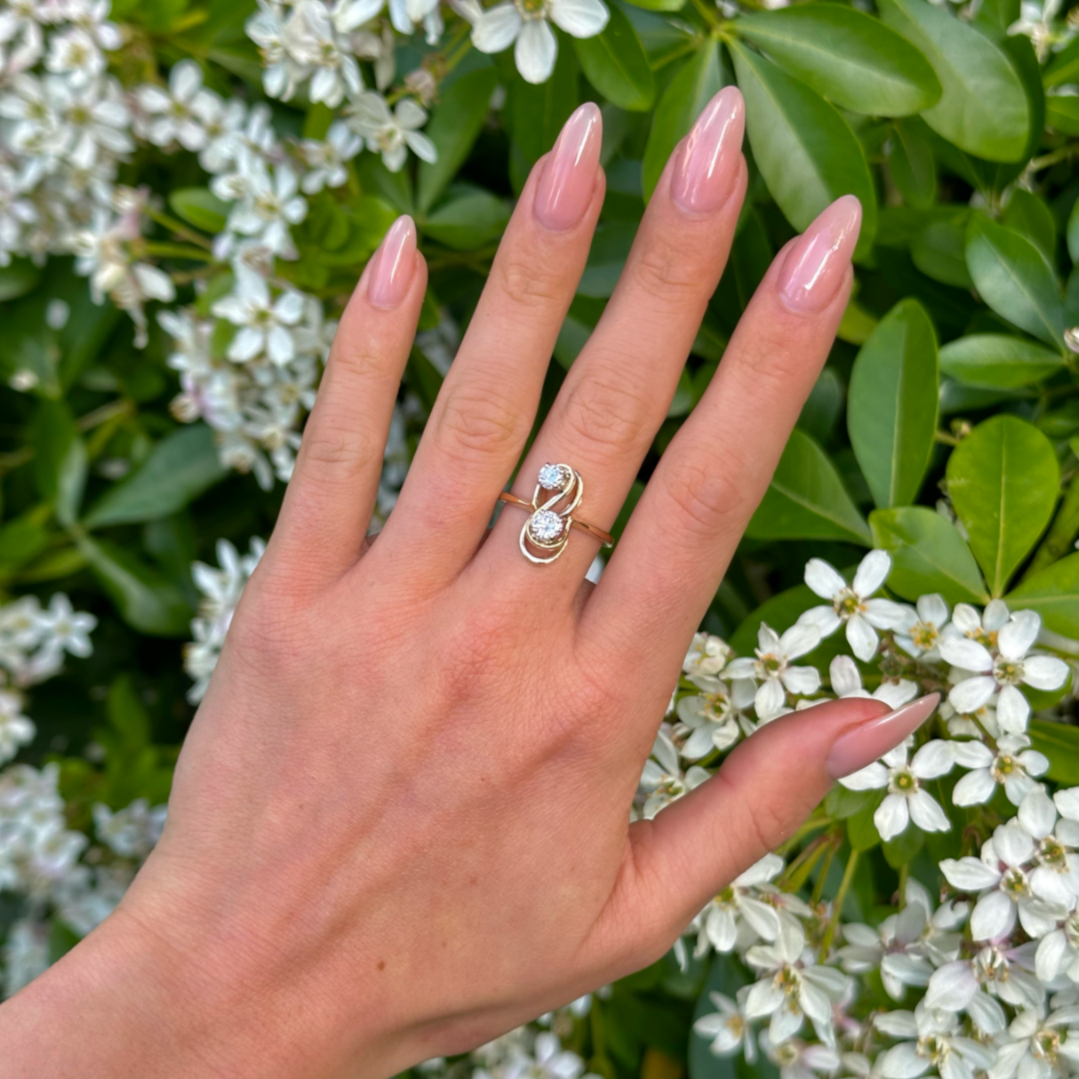 Vintage, 1970s Toi-Et-Moi Diamond Twist Ring, 14ct Yellow Gold and Platinum