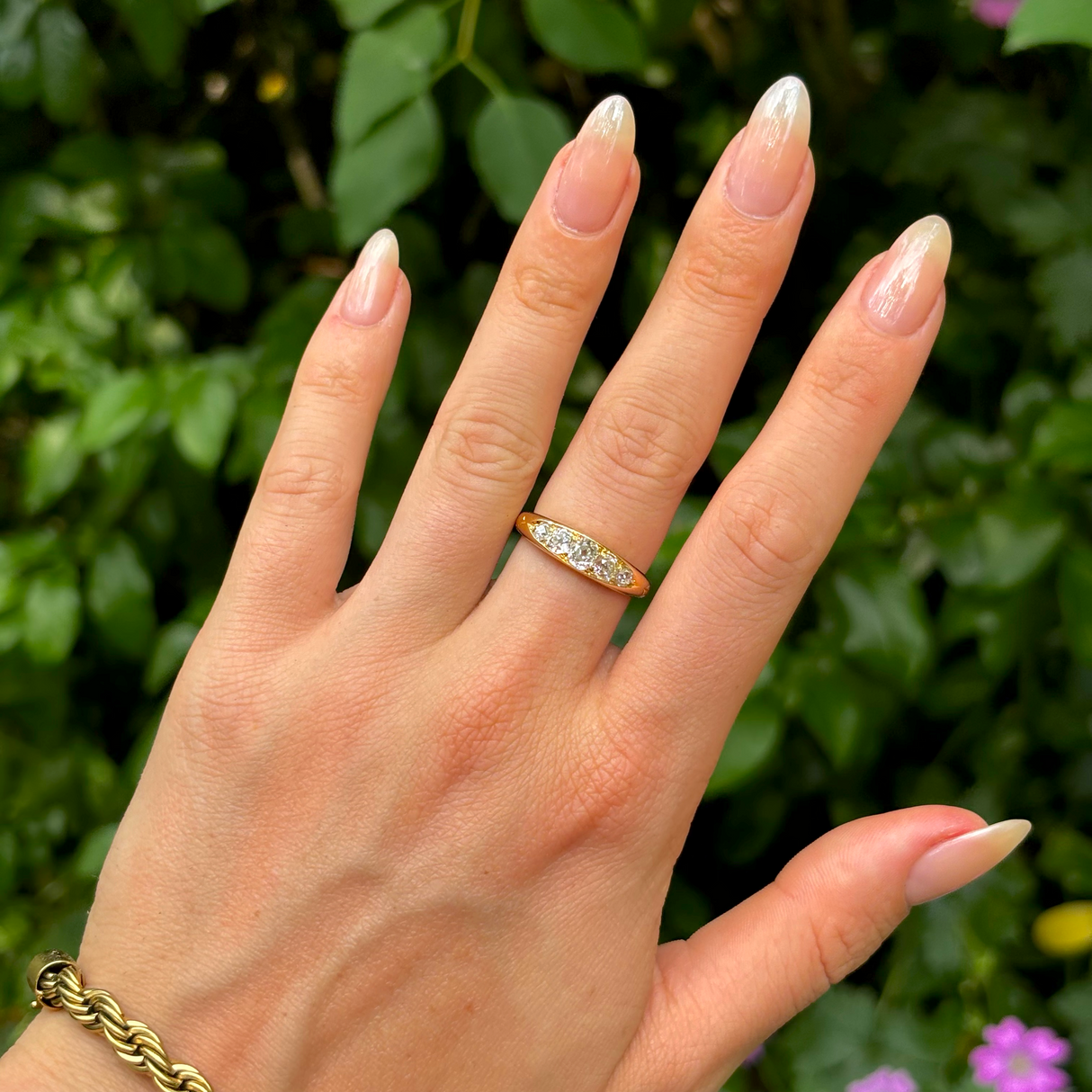 Vintage, 1970s diamond five-stone ring, 18ct yellow gold