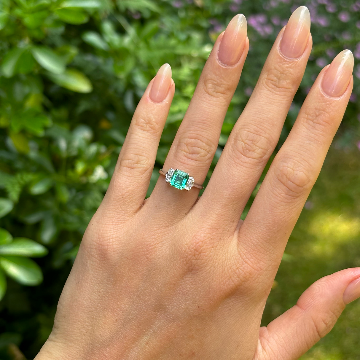 Vintage, 1970s emerald & diamond ring, 18ct white gold