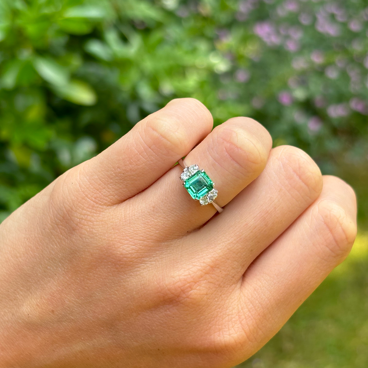 Vintage, 1970s emerald & diamond ring, 18ct white gold