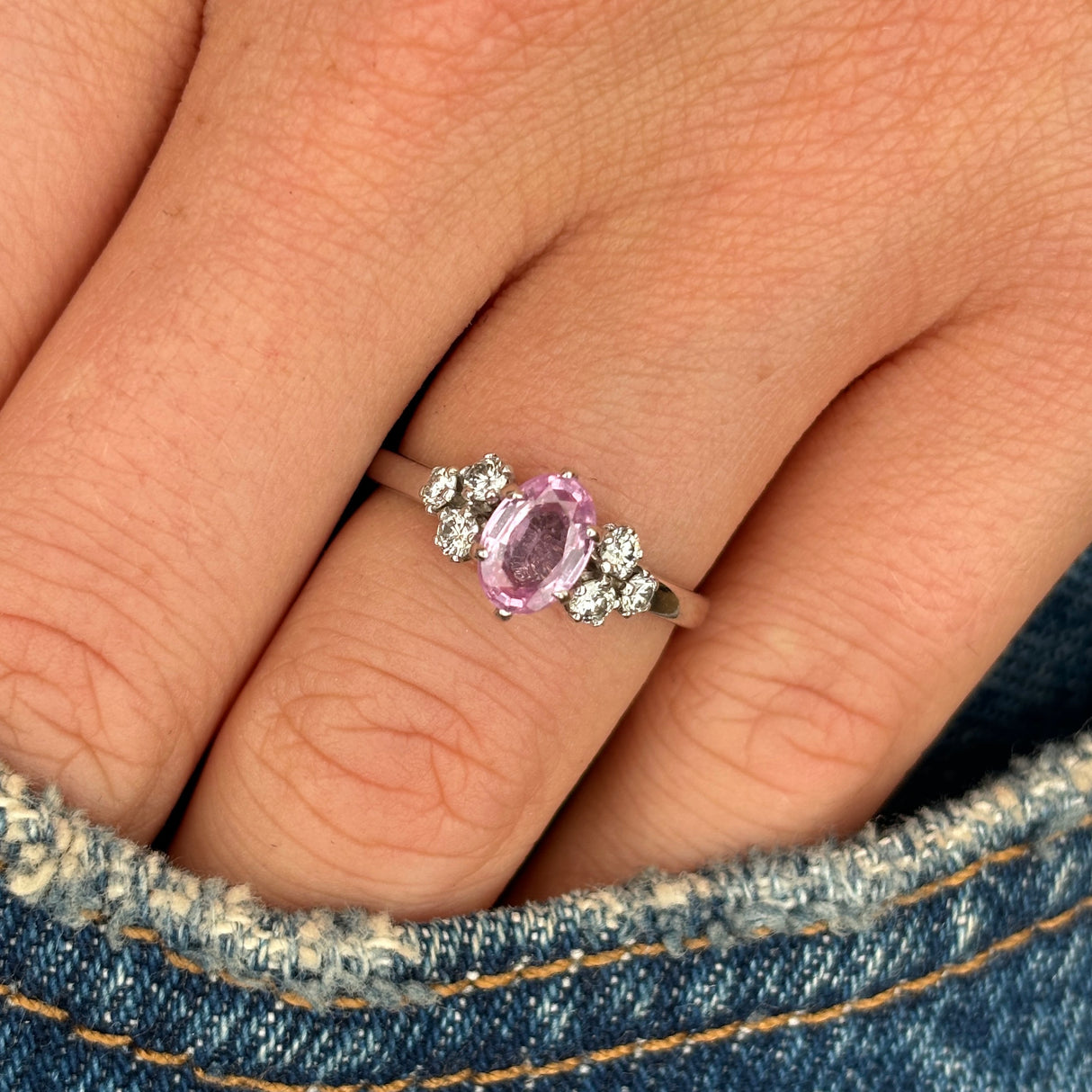 Vintage, 1970s pink sapphire & diamond ring