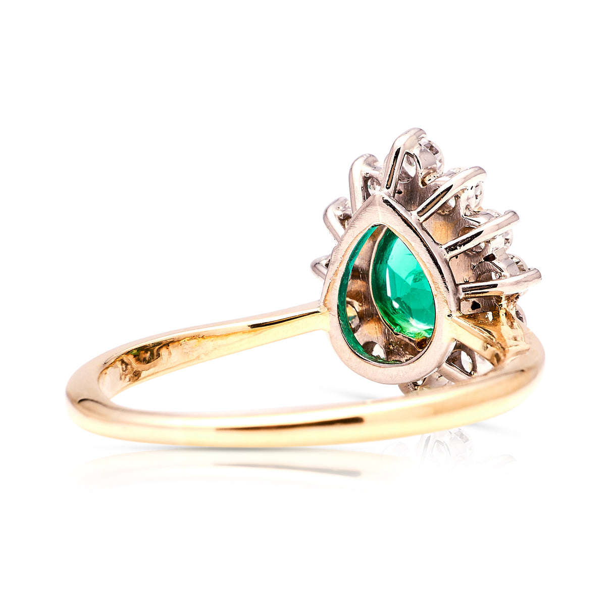 Vintage, 1980s emerald & diamond cluster ring back view