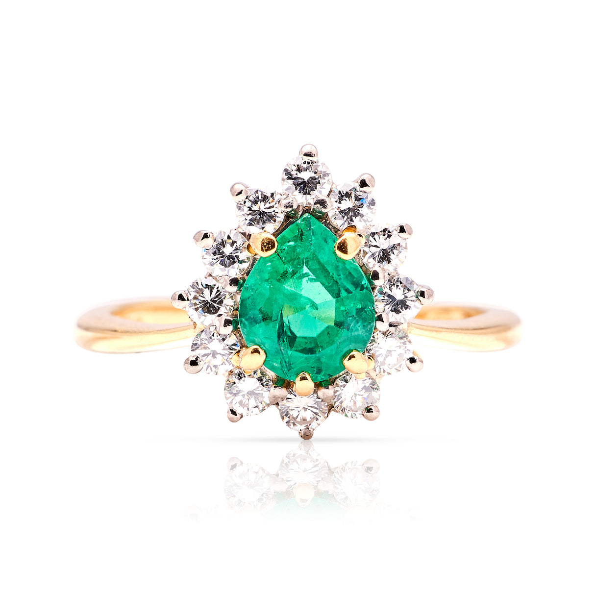 Vintage, 1980s emerald & diamond cluster ring front view