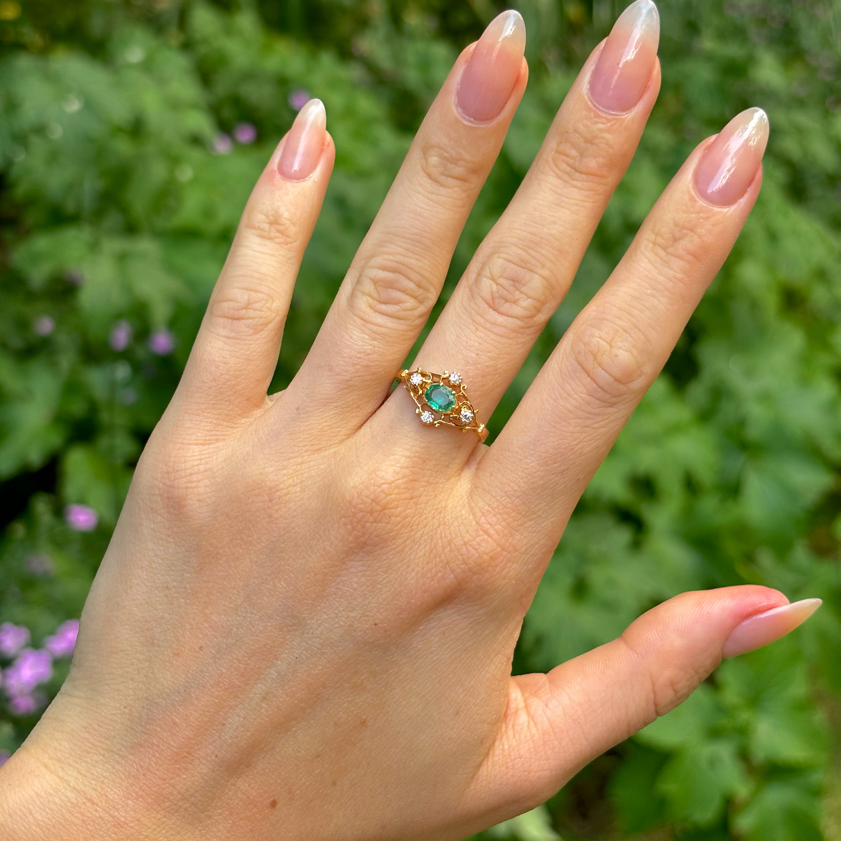 Vintage, 1980s emerald & diamond ring, 18ct yellow gold