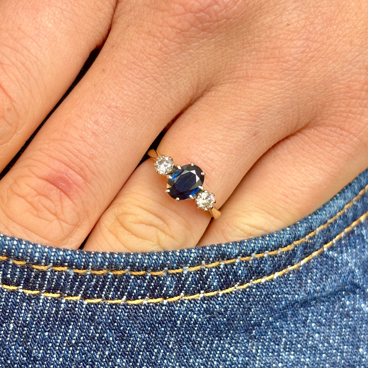 Vintage, 1980s sapphire & diamond three-stone ring