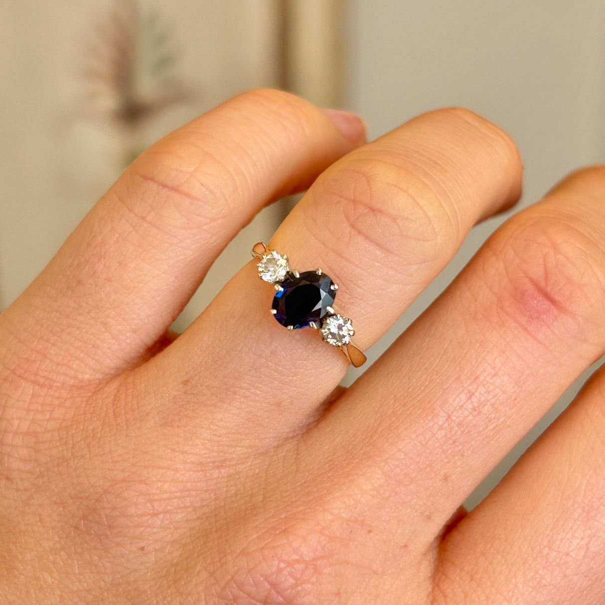 Vintage, 1980s sapphire & diamond three-stone ring