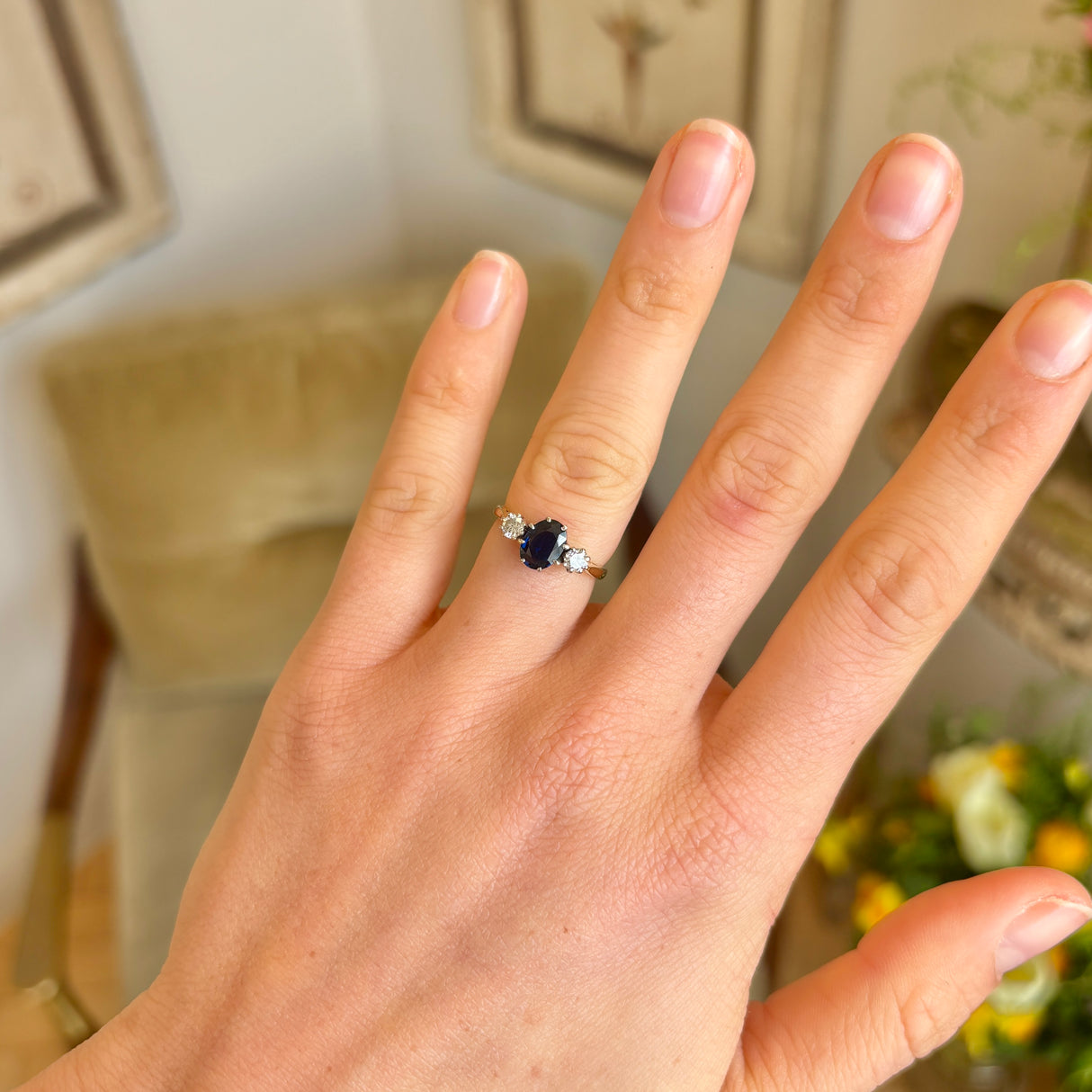 Vintage, 1980s sapphire & diamond three-stone ring