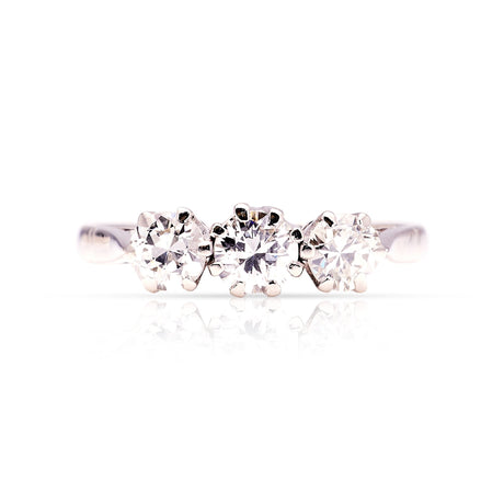 Vintage, 1980s three-stone diamond ring front view