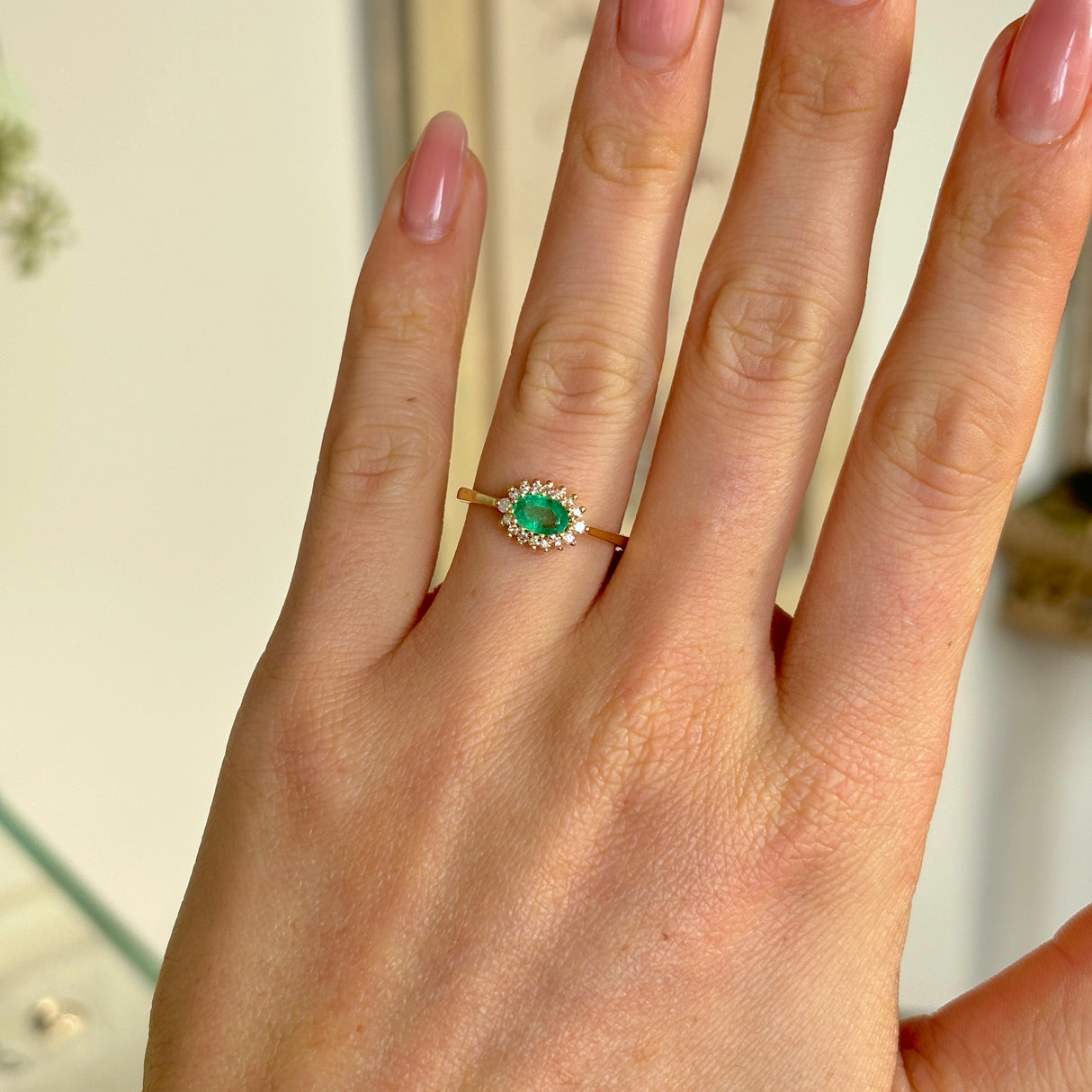 Vintage, 1990s emerald & diamond cluster ring