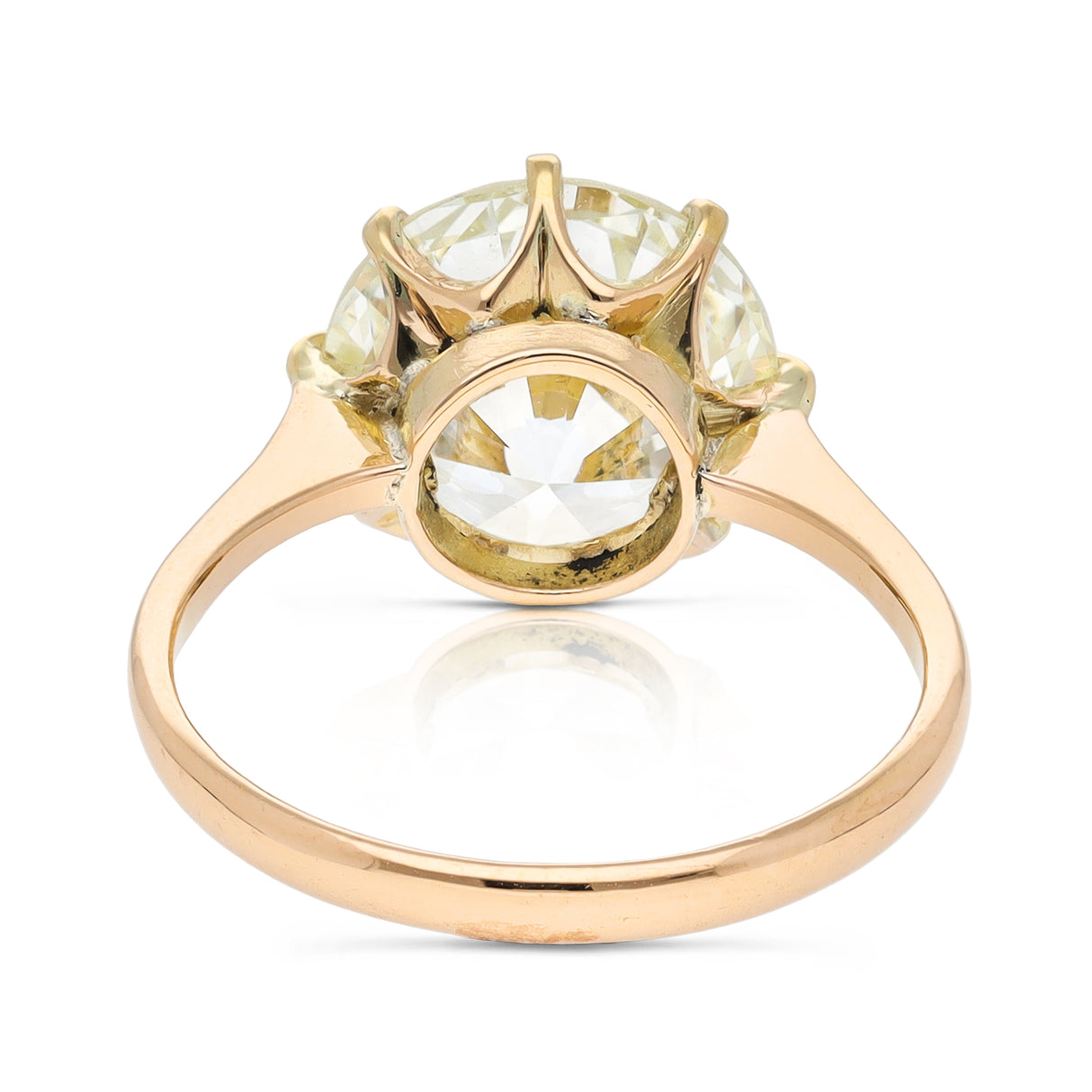 Vintage solitaire diamond engagement ring, rear view.