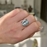 Vintage, Aquamarine and Diamond Ring, 18ct White Gold worn on closed hand