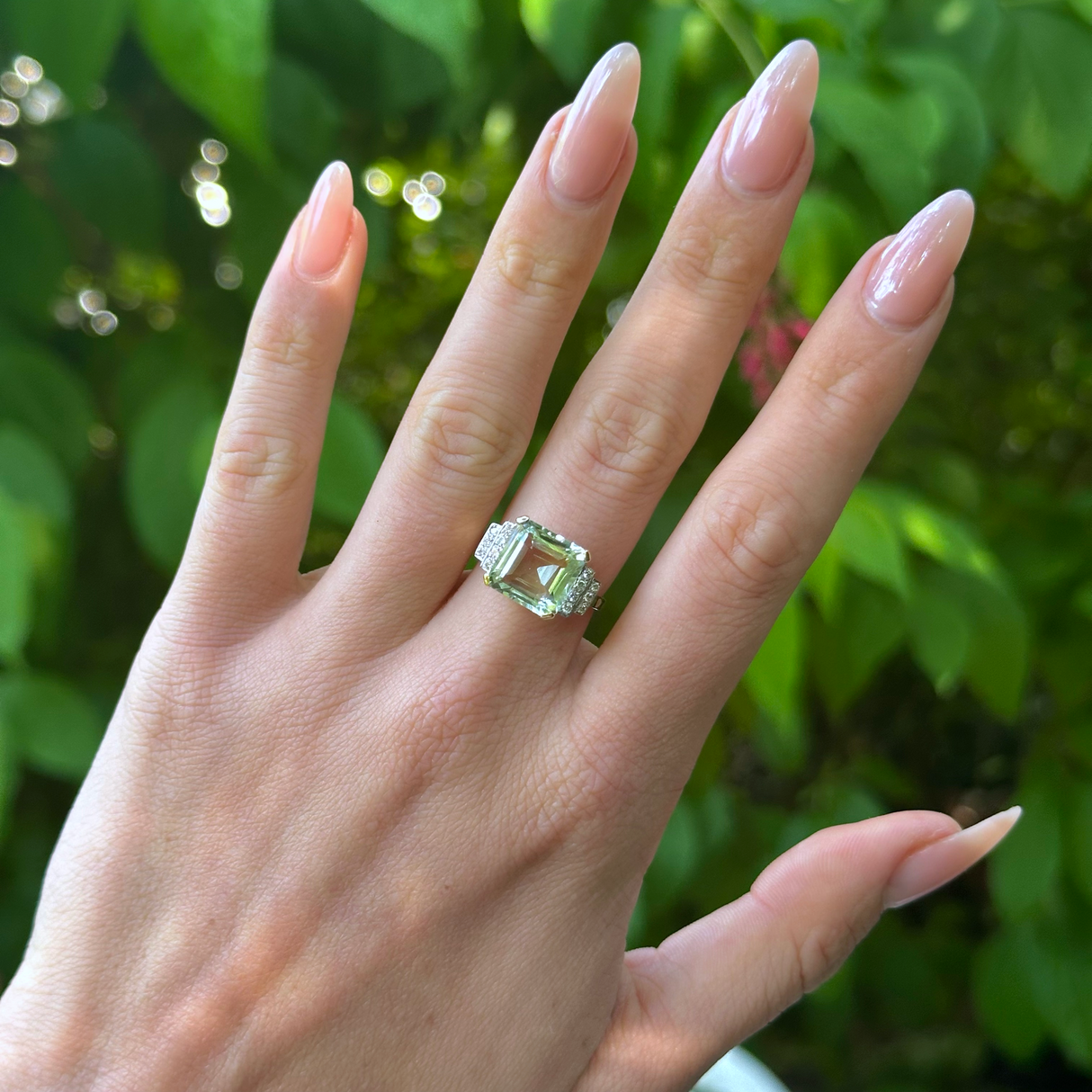 Vintage, Art Deco Green Amethyst, 18ct Yellow Gold worn on hand.