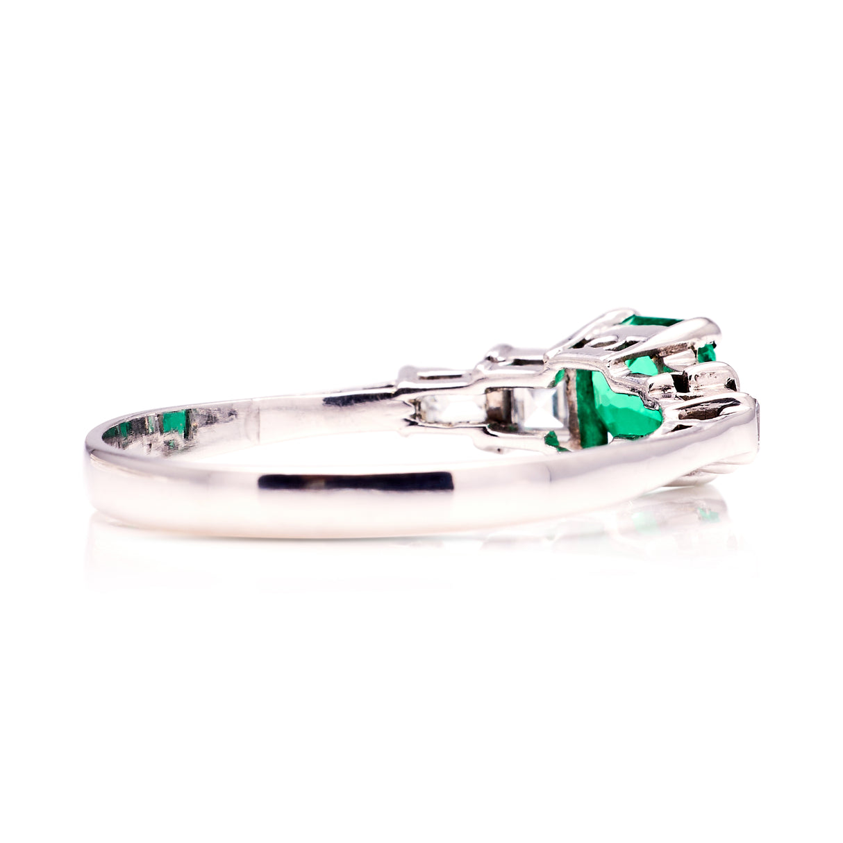 Vintage, Art Deco emerald & diamond five-stone ring back view