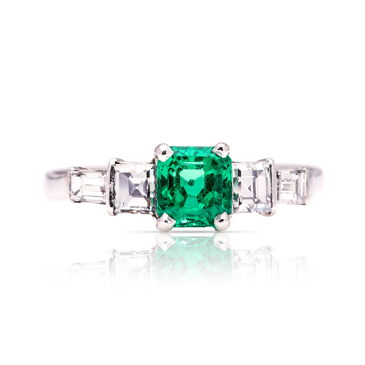 Vintage, Art Deco emerald & diamond five-stone ring front view