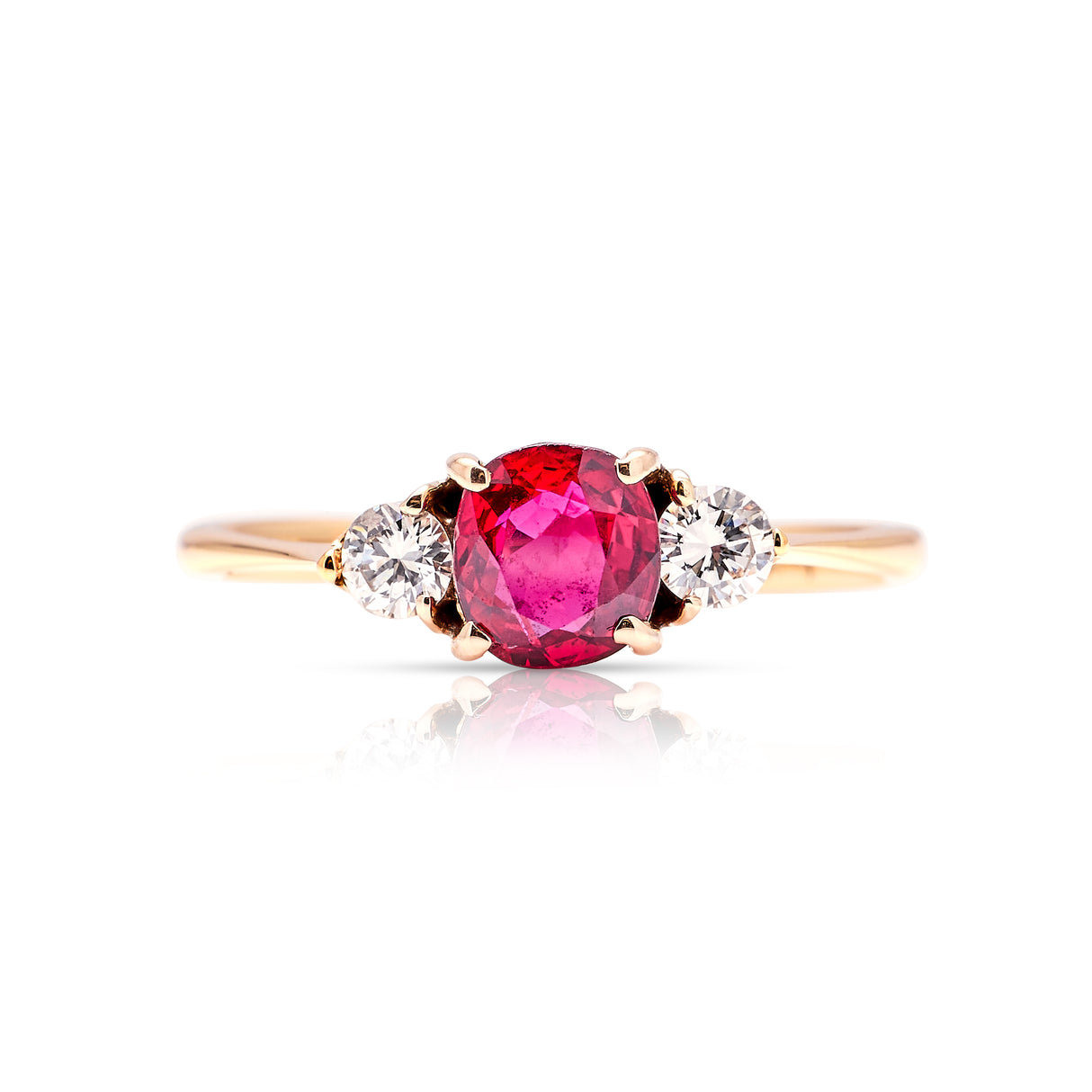 Vintage, Art Deco ruby & diamond three stone ring front view
