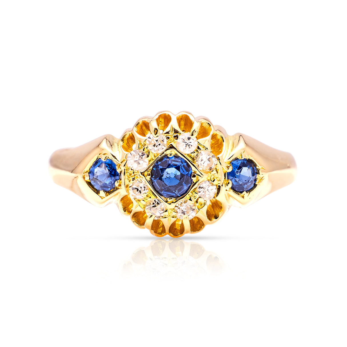 Vintage, Art Deco sapphire & diamond cluster ring front view