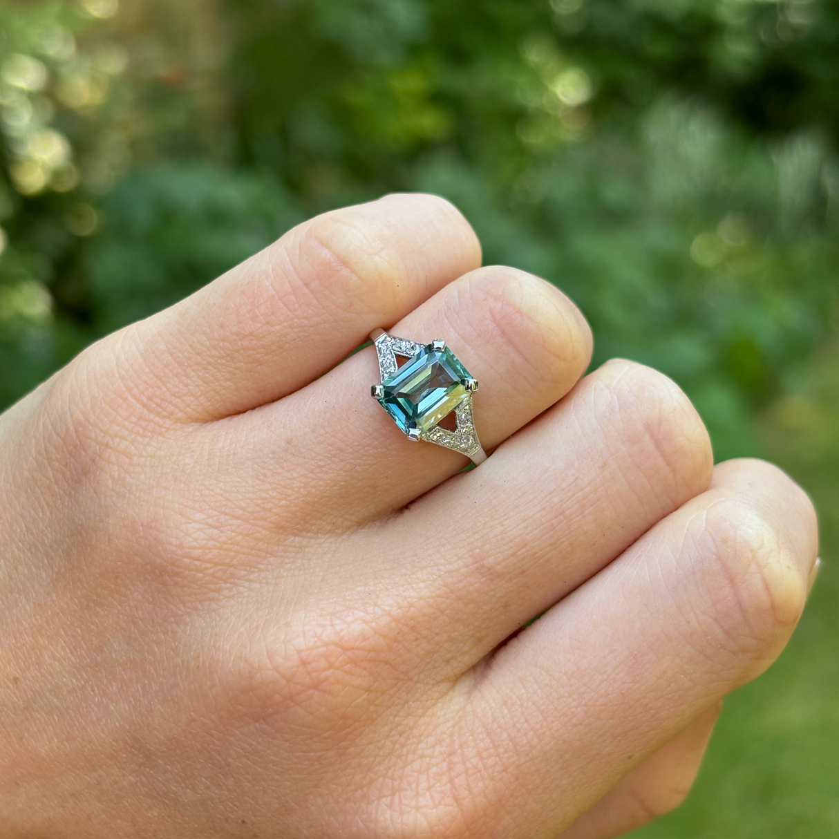 Vintage, Art Deco zircon & diamond ring platinum