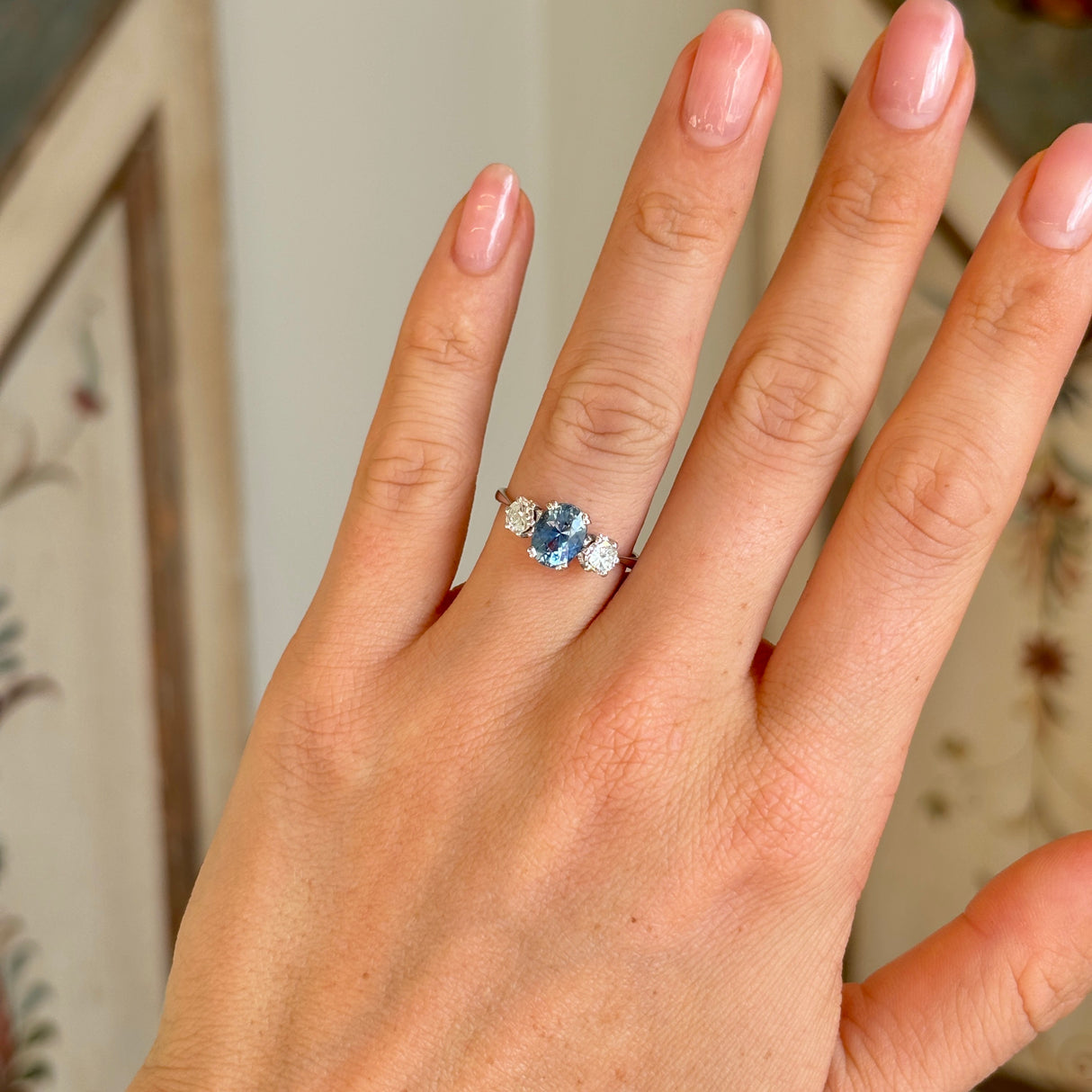 Vintage, Art Deco sapphire & diamond three-stone ring, 18ct white gold