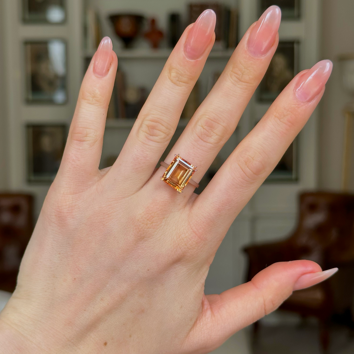 Vintage, Imperial Topaz Single-Stone Ring, 18ct White Gold worn on hand.