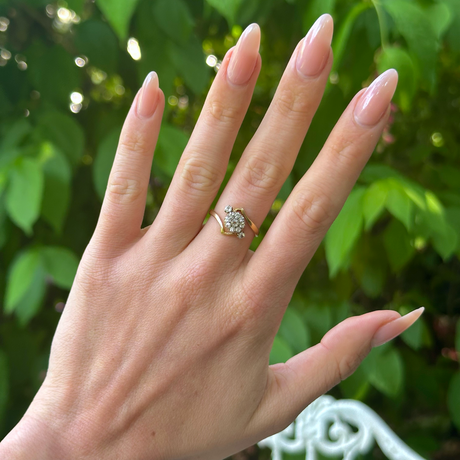 Vintage, Diamond Cluster Engagement Ring, 18ct Yellow Gold worn on hand.
