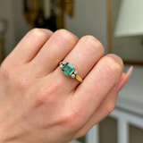 Vintage, Emerald and Diamond Ring, 18ct Yellow Gold worn on closed hand.