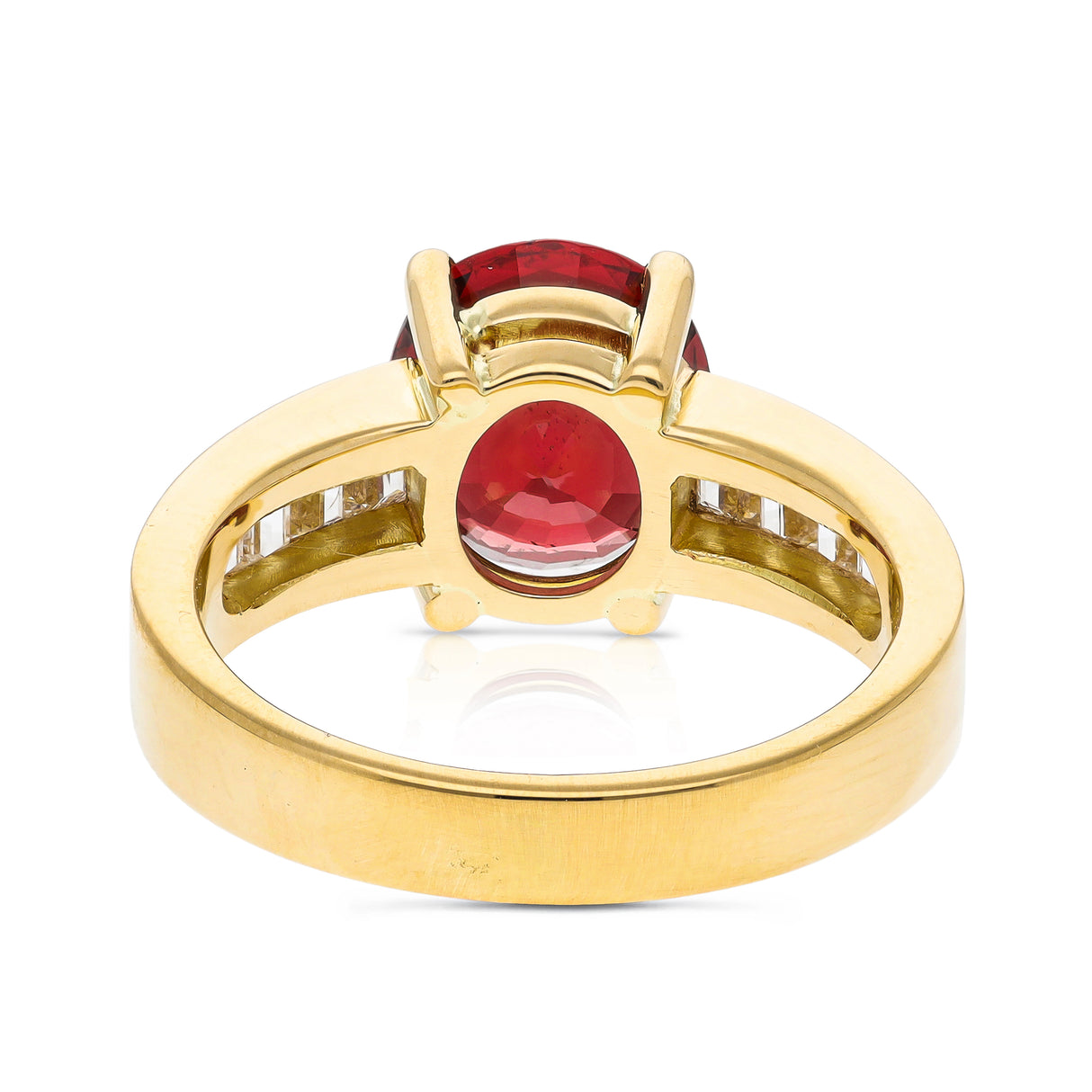 Vintage spinel and diamond ring, rear view.