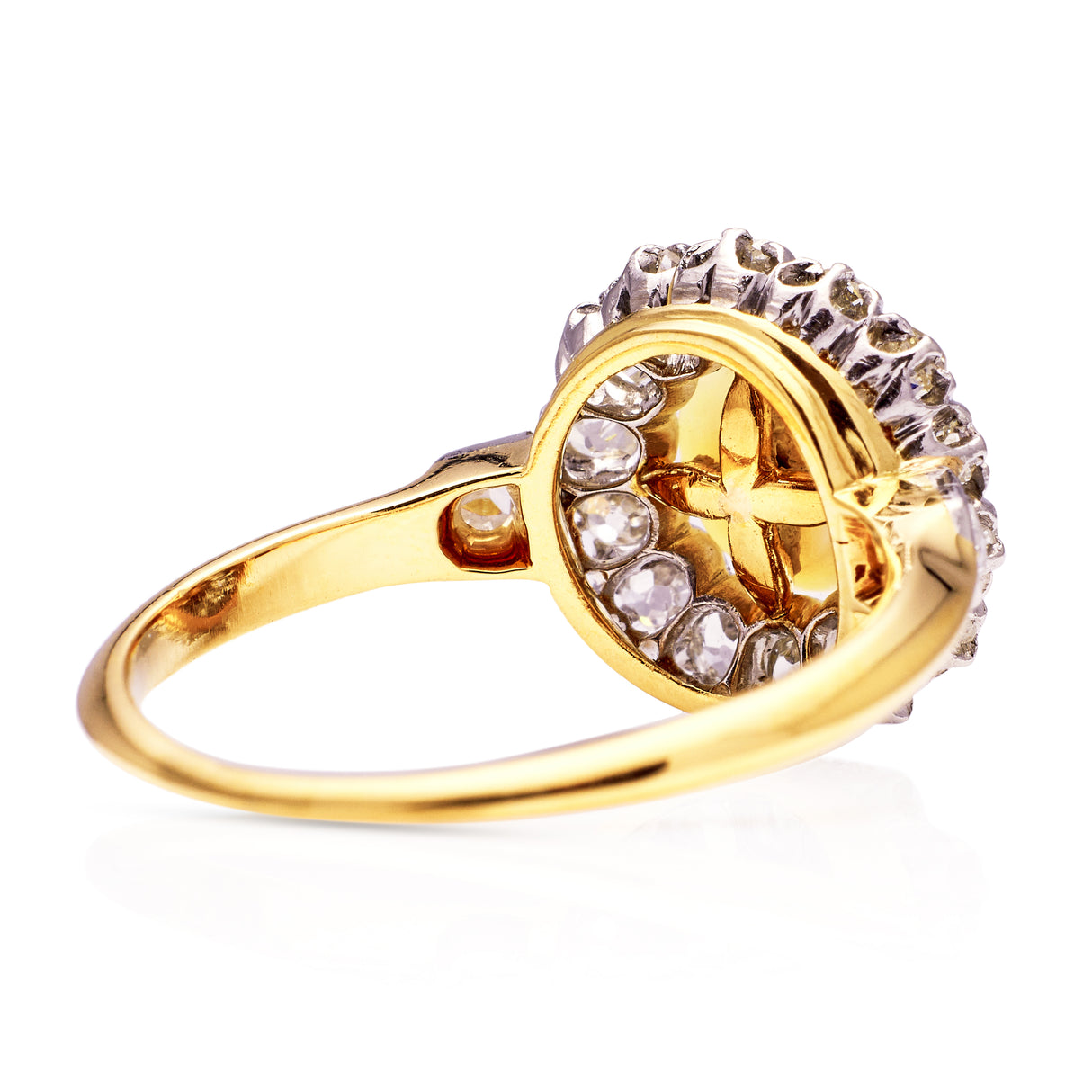 Antique pearl and diamond cluster ring, rear view.
