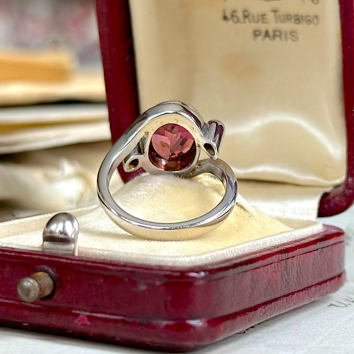 Vintage, Pink Tourmaline and Diamond Ring, 18ct White Gold back view.