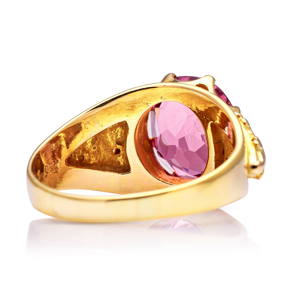 Vintage Pink Tourmaline Cocktail Ring, 18ct Yellow Gold. Back