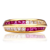 Ruby & diamond half eternity ring, 18ct yellow gold