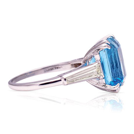 Vintage, blue topaz & diamond ring, platinum