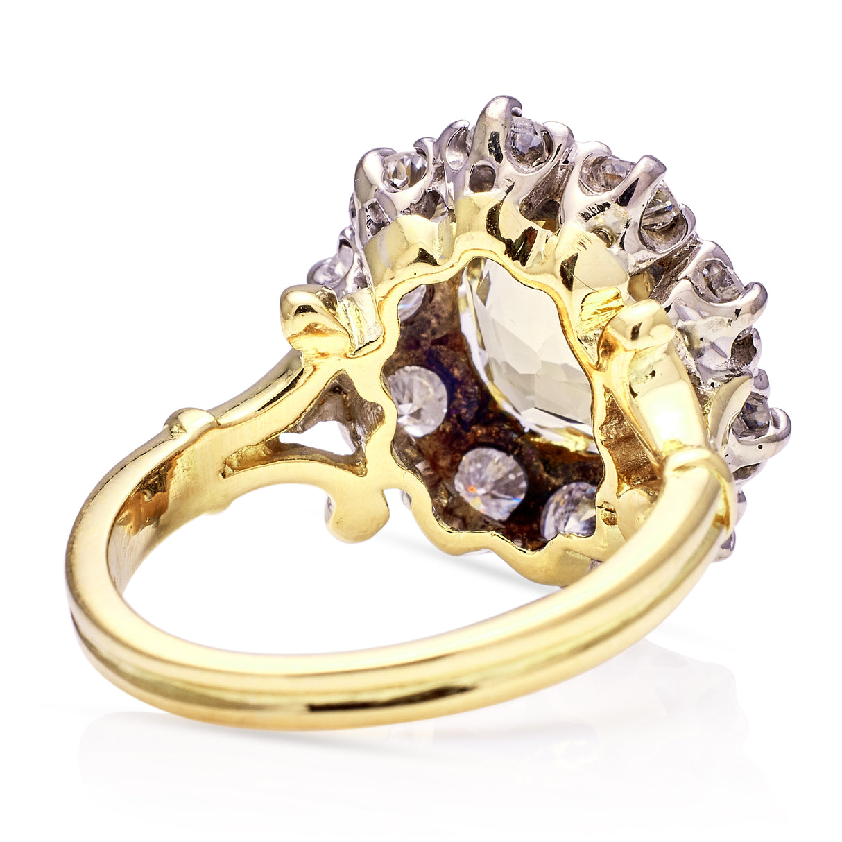 Vintage 3ct Yellow Sapphire and Diamond Ring, 18ct Yellow Gold rear view