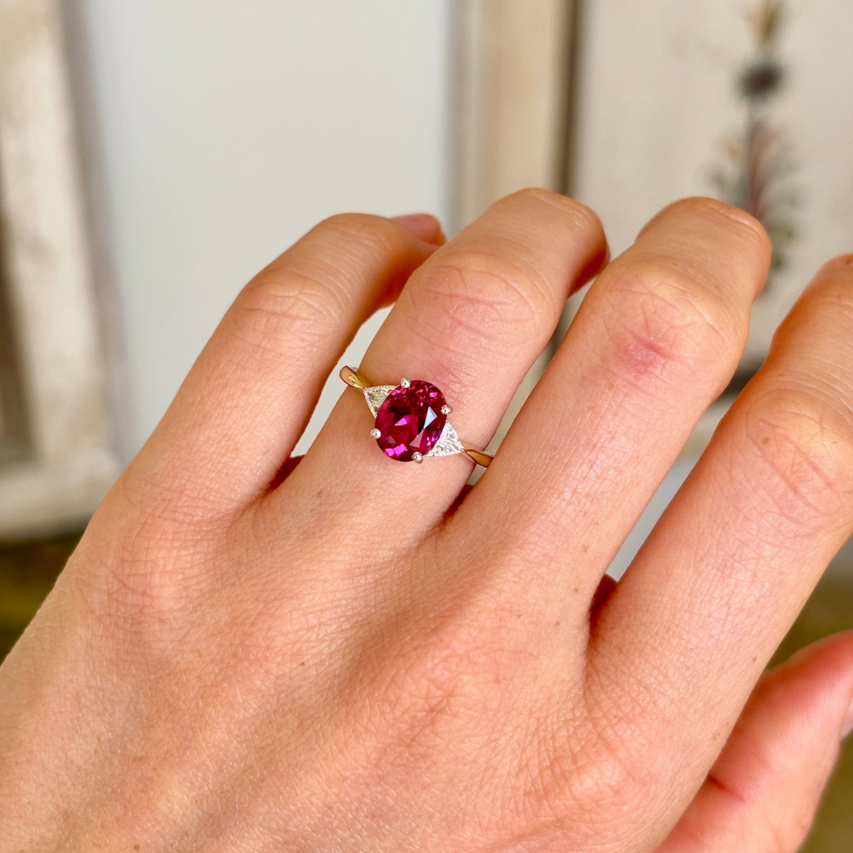 Vintage tourmaline & diamond three stone ring