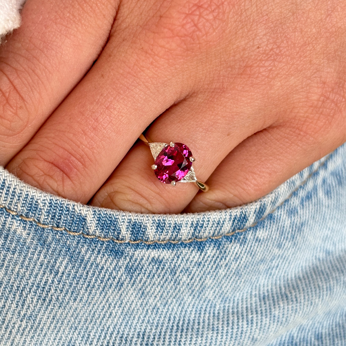 Vintage tourmaline & diamond three stone ring