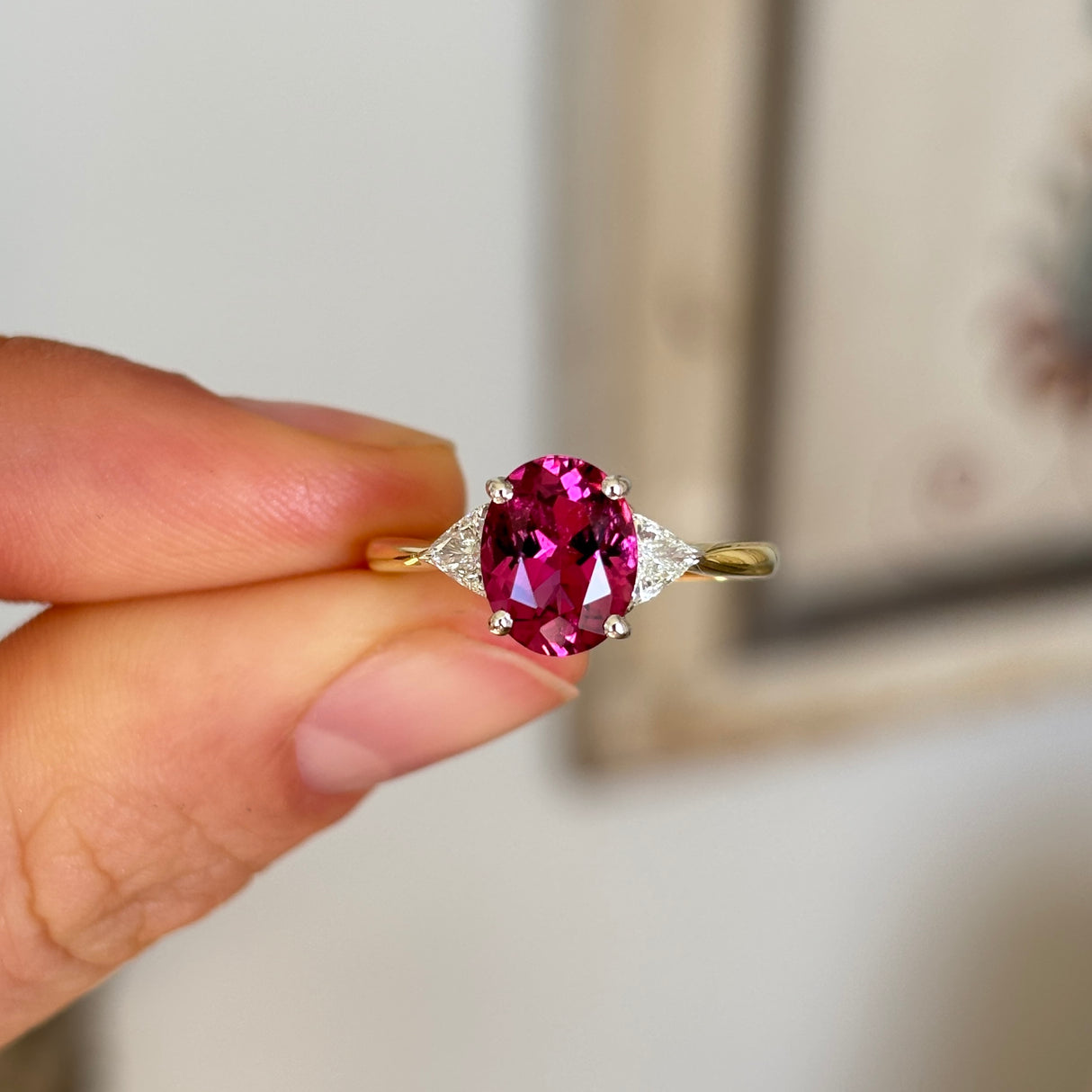 Vintage tourmaline & diamond three stone ring