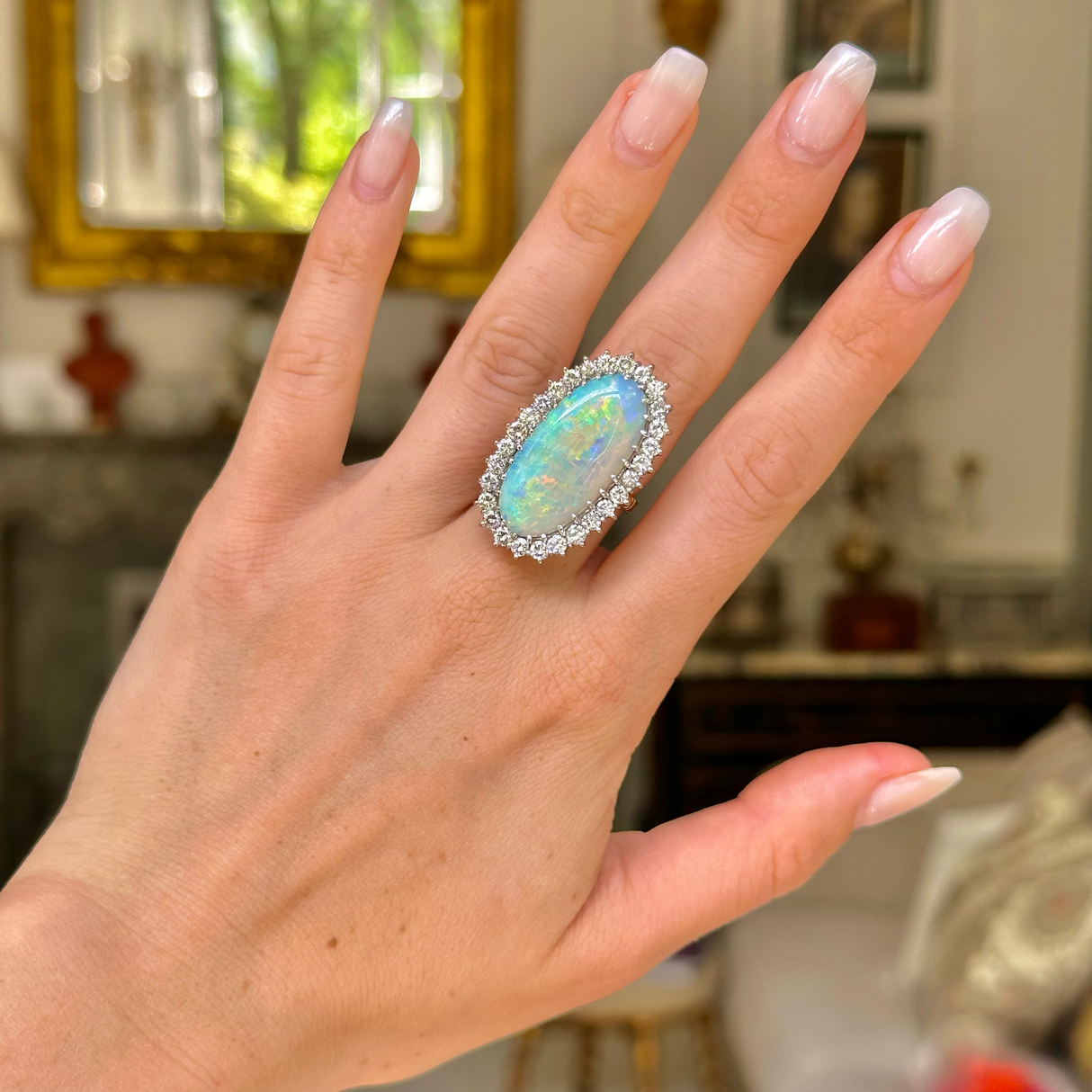Vintage, 1980s large australian opal & diamond cluster ring