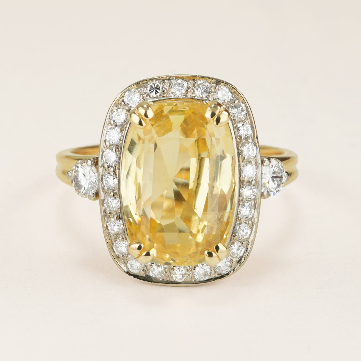 Vintage, 1960s 7.26ct yellow sapphire and diamond cluster ring