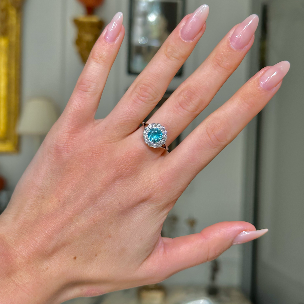 Edwardian, blue zircon & diamond cluster ring
