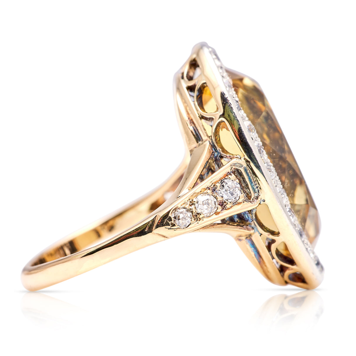 Edwardian, citrine and diamond cluster ring, 18ct yellow gold and platinum