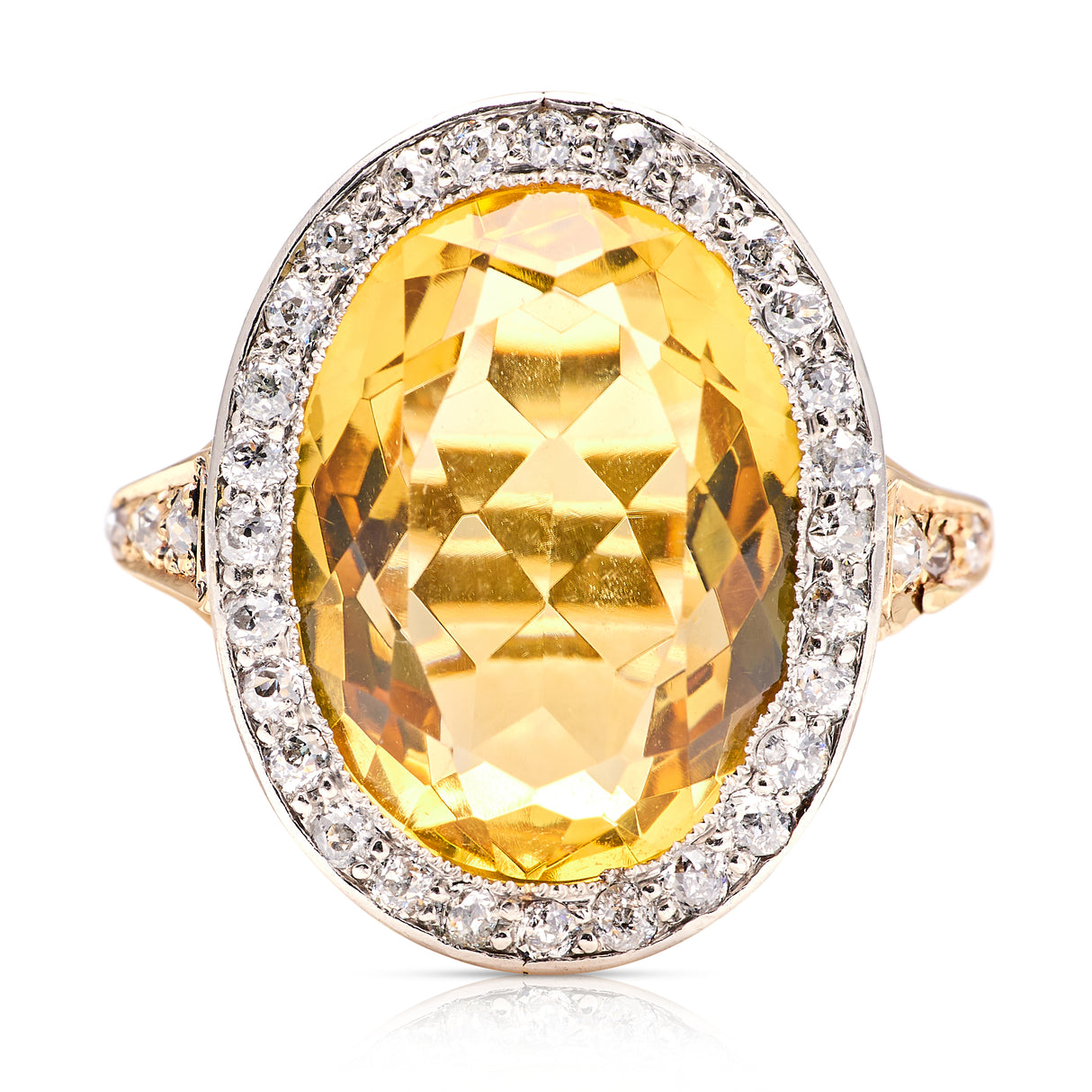 Edwardian, citrine and diamond cluster ring, 18ct yellow gold and platinum