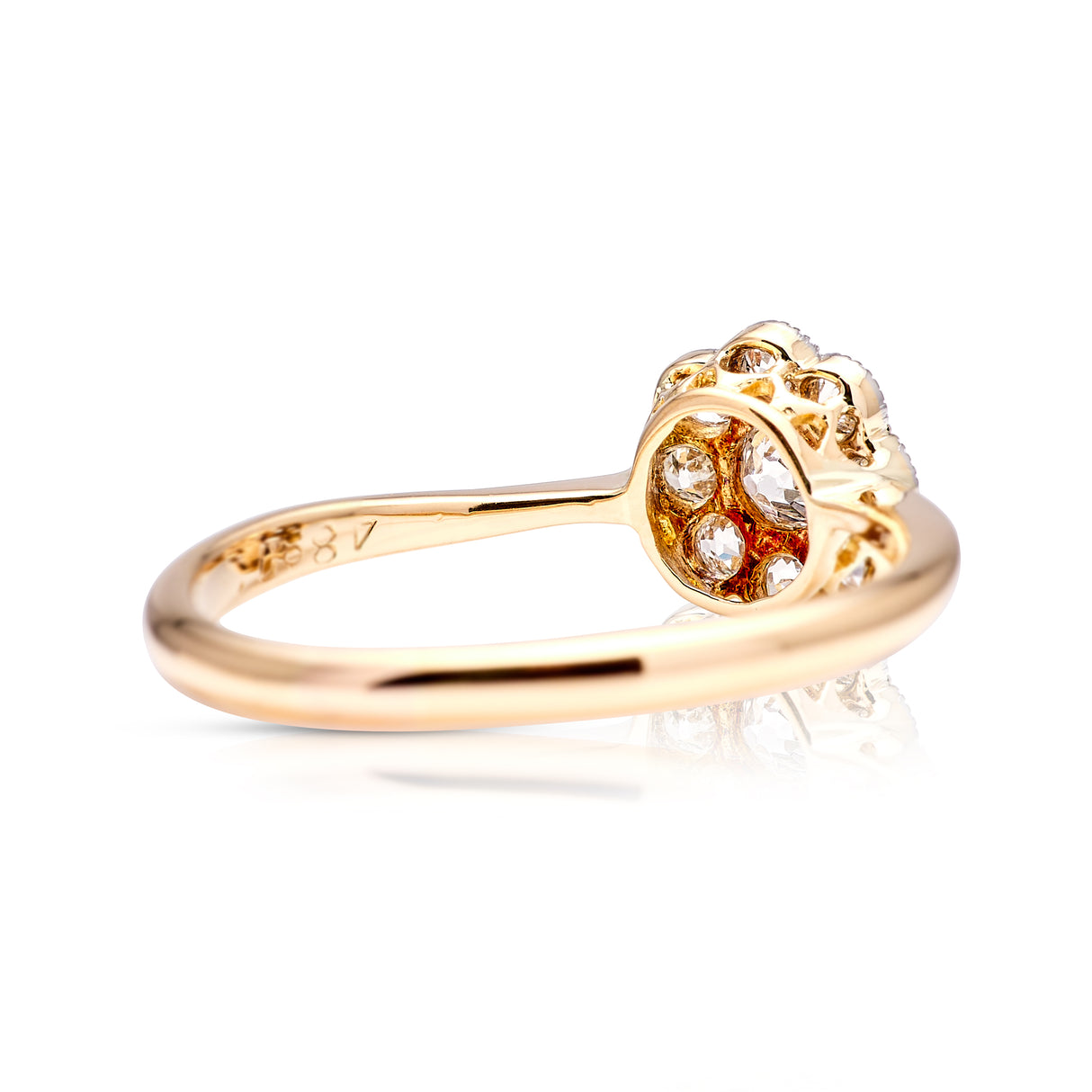 Antique, Edwardian diamond cluster engagement ring, 18ct yellow gold and platinum