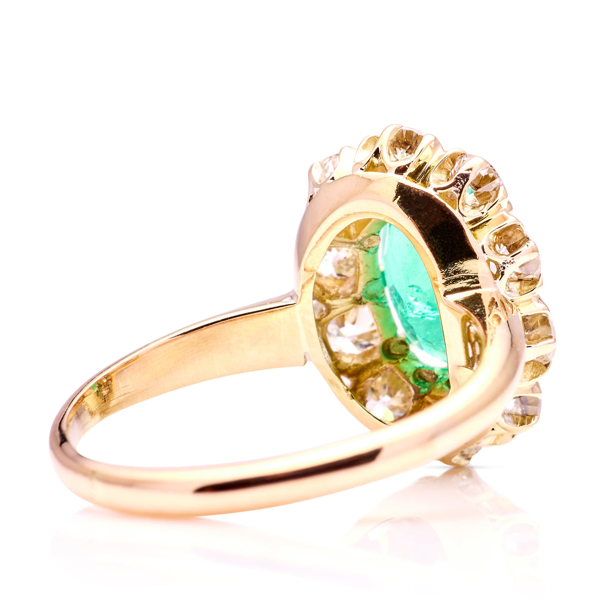 Vintage, Emerald and diamond cluster ring, 18ct yellow gold
