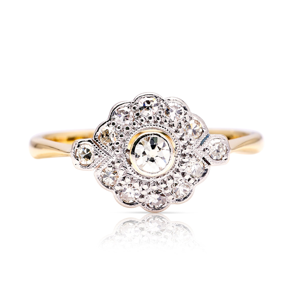Antique, Belle Époque diamond cluster engagement ring, 18ct yellow gold and platinum